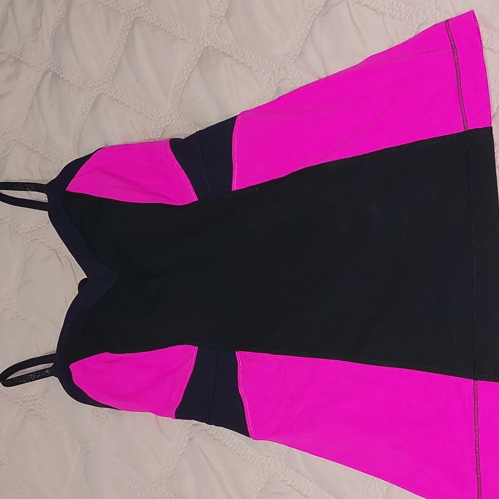 Lululemon Elongate Tank Top Pink Black Sparkle Yoga Pilates Spin Running